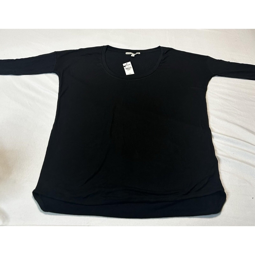 Express One Eleven Top XS/TP Black Scoop Neck 3/4 Sleeve Knit Tee NWT